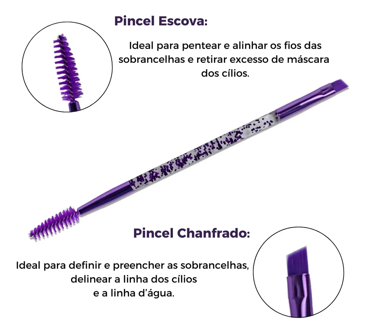 Pincel Duplo Escovinha Chanfrado Sobrancelha Cílios - 1 unidade