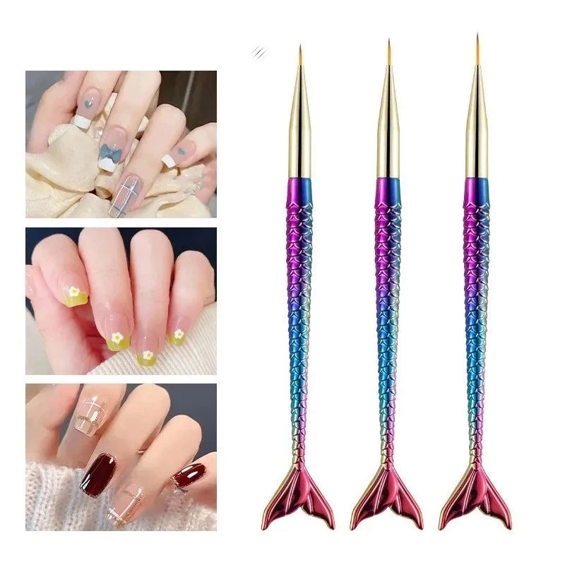 Kit 3 Pincéis Finos Decoração Gel Nail Art Unhas Sereia