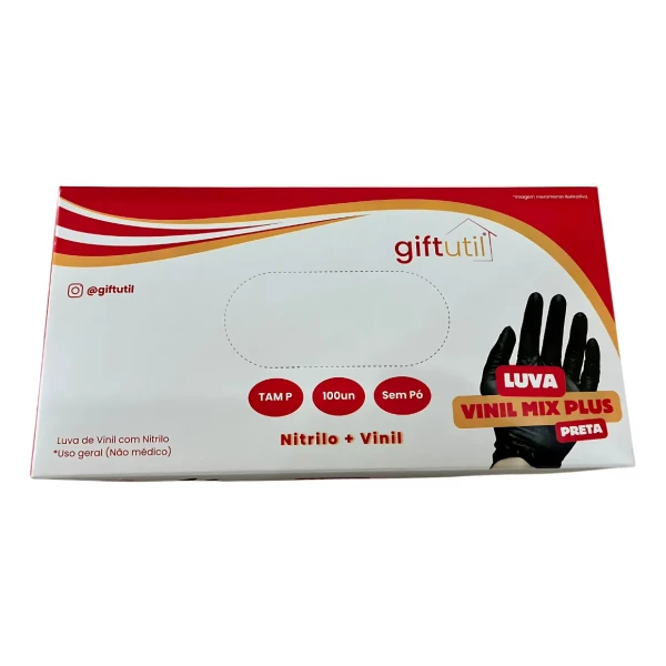 Luva Vinil Com Nitrilo Preta Sem Po 100un Giftutil Viniplus